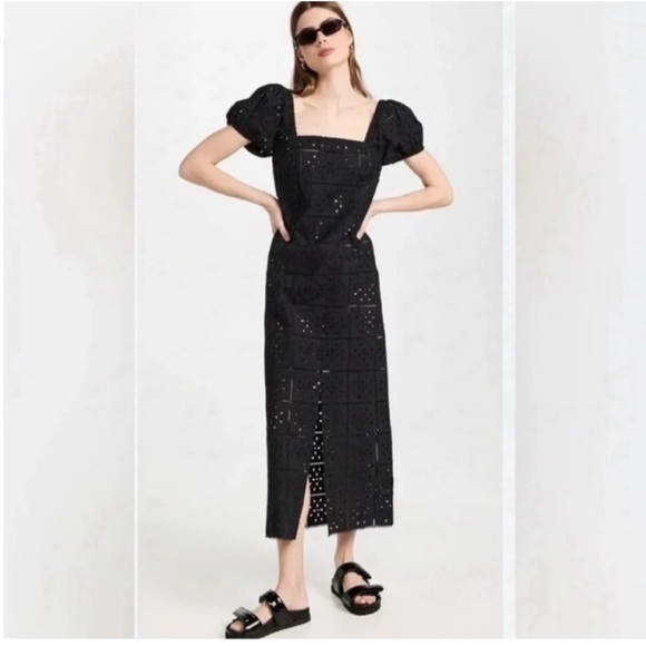 Ganni Dresses & Skirts - Ganni Broderie Anglaise Organic Cotton Black Dress NWT size 8-10 40eu
